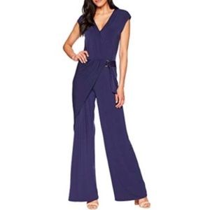 Michael Kors Wrap Navy Jumpsuit with Gold Hardware